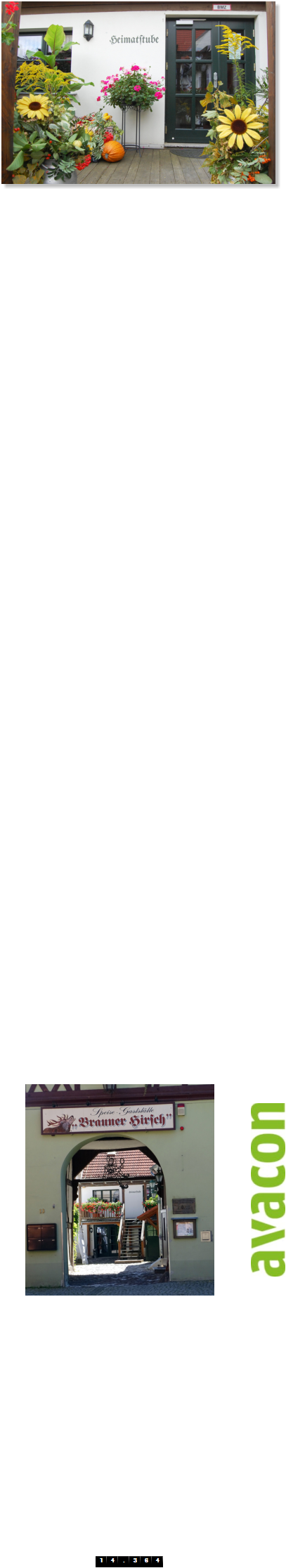 In der Heimatstube befindet sich außer  dem Sekretariat eine ständige Ausstellung zur Stadtgeschichte von Calbe/Saale. In der „Großen Galerie“ finden in  regelmäßigen Abständen wechselnde Kunst-, Technik- und sonstige kulturbezogene Ausstellungen sowie Vorträge statt. Öffnungszeiten: Montag bis Freitag  10 - 15 Uhr Samstag nach Voranmeldung Sonntag nach Voranmeldung In den Monaten April, Mai, Juni, September und Dezember ist Sonntags von 14. - 17.00 Uhr geöffnet Telefon: 039291-78306  --------------------------------------------- Herzlich Willkommen heimatstube@heimatverein-calbe.de  ---------------------------------------------